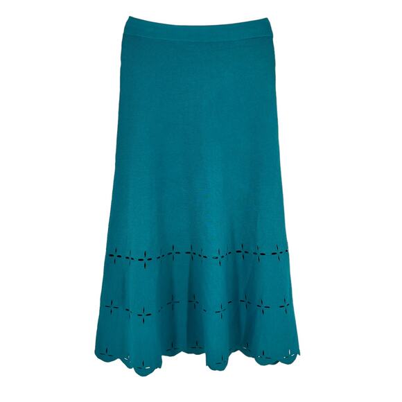Sandro Womens Eyelet Knit Midi Skirt Blue Turquoise Size Small - Picture 1 of 10